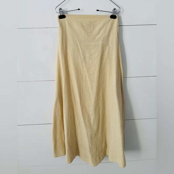 ZARA WOMEN SIZE XS LINEN BLEND MIDI DRESS STRAPLESS IVORY WITH POCKETS - Picture 5 of 11